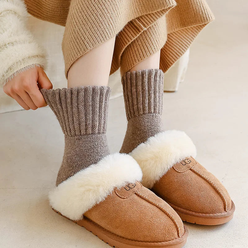 Women's Winter Crew Socks | Thick Terry & Fleece Lined | Warm Snow Socks in Melange Colors