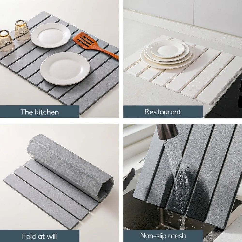 Large Quick Drying Mat Fast Absorbent Stone for Kitchen Counter Collapsible Diatomaceous Earth Dish Drying Stone Dish Drying Mat