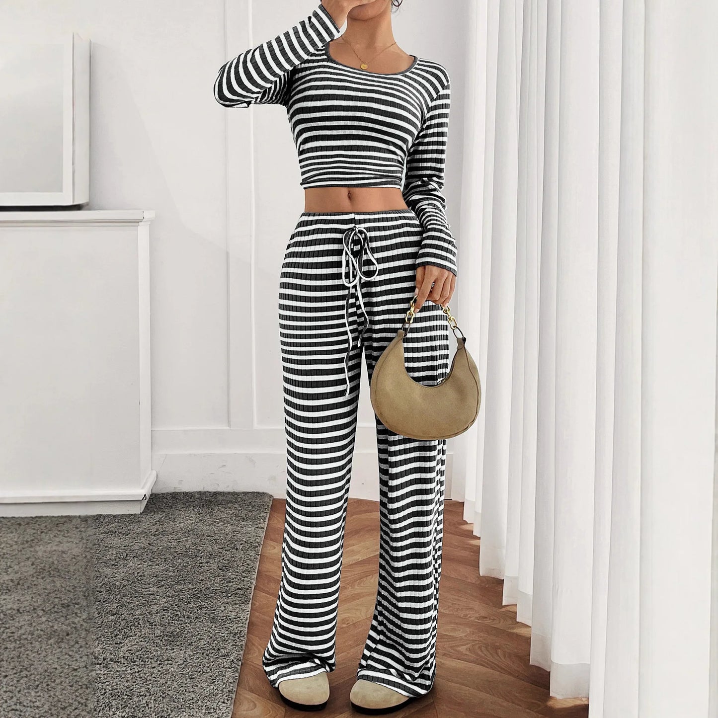 Velixir™ - 2 Piece Stripe Crop Top Set