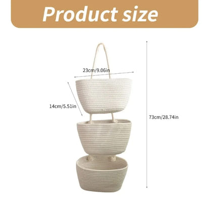 3-Layer Wall Hanging Storage Basket Handwoven No-Punch Hanging Storage Pouches Multipurpose Wall Mounted Organizer