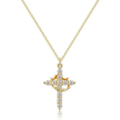 Velixir™ - 14K Gold Plated Crown Cross Necklace