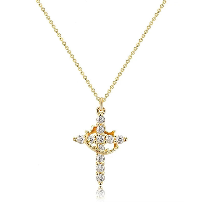 Velixir™ - 14K Gold Plated Crown Cross Necklace