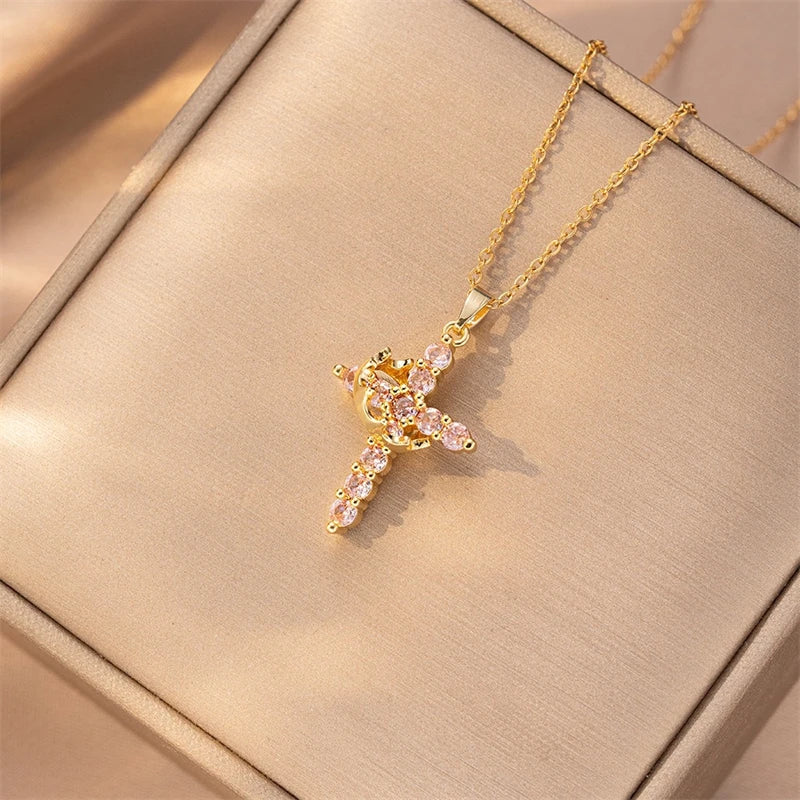 Velixir™ - 14K Gold Plated Crown Cross Necklace