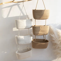 3-Layer Wall Hanging Storage Basket Handwoven No-Punch Hanging Storage Pouches Multipurpose Wall Mounted Organizer
