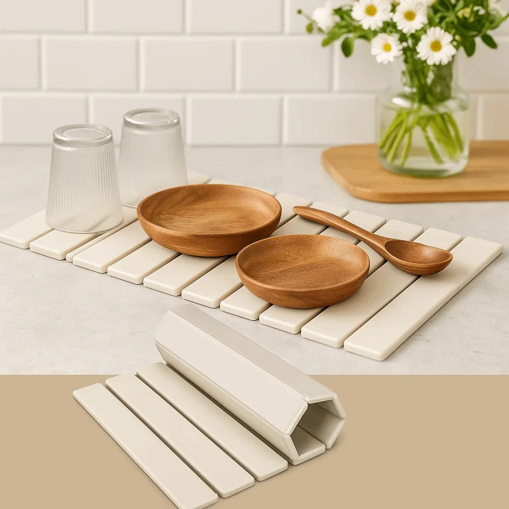 Large Quick Drying Mat Fast Absorbent Stone for Kitchen Counter Collapsible Diatomaceous Earth Dish Drying Stone Dish Drying Mat